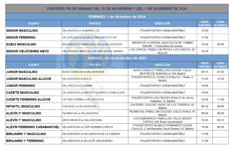 Partidos fin de semana del 30 de noviembre y del 1 de diciembre de 2024