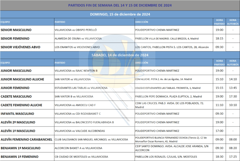 Partidos fin de semana del 14 y 15 de diciembre de 2024